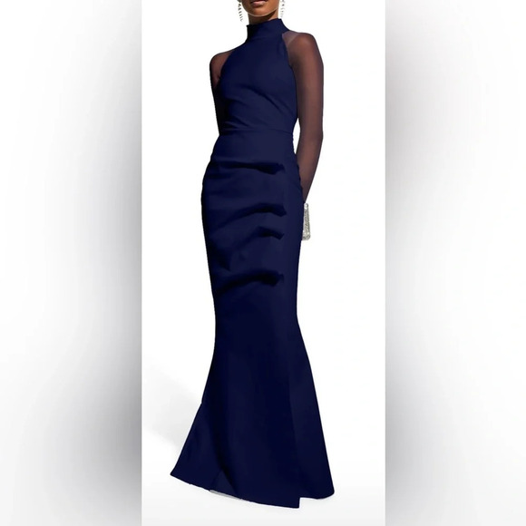 Chiara Boni Maylys Mock-Neck Long-Sleeve Illusion Gown - Picture 3 of 14